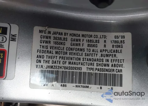2010 Honda Insight Ex z USA, uszkodzony, nr VIN JHMZE2H78AS009393